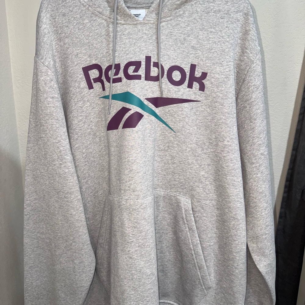Reebok Heather Gray Hoodie with Vibrant Logo